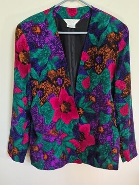 Vintage Tan Jay Vibrant Floral Blazer Jacket - Multicolor Women's Size L